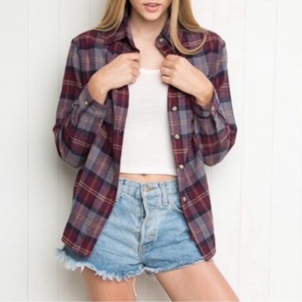 🌸3/$15 Brandy Melville Wylie Plaid Flannel Button Down One Size